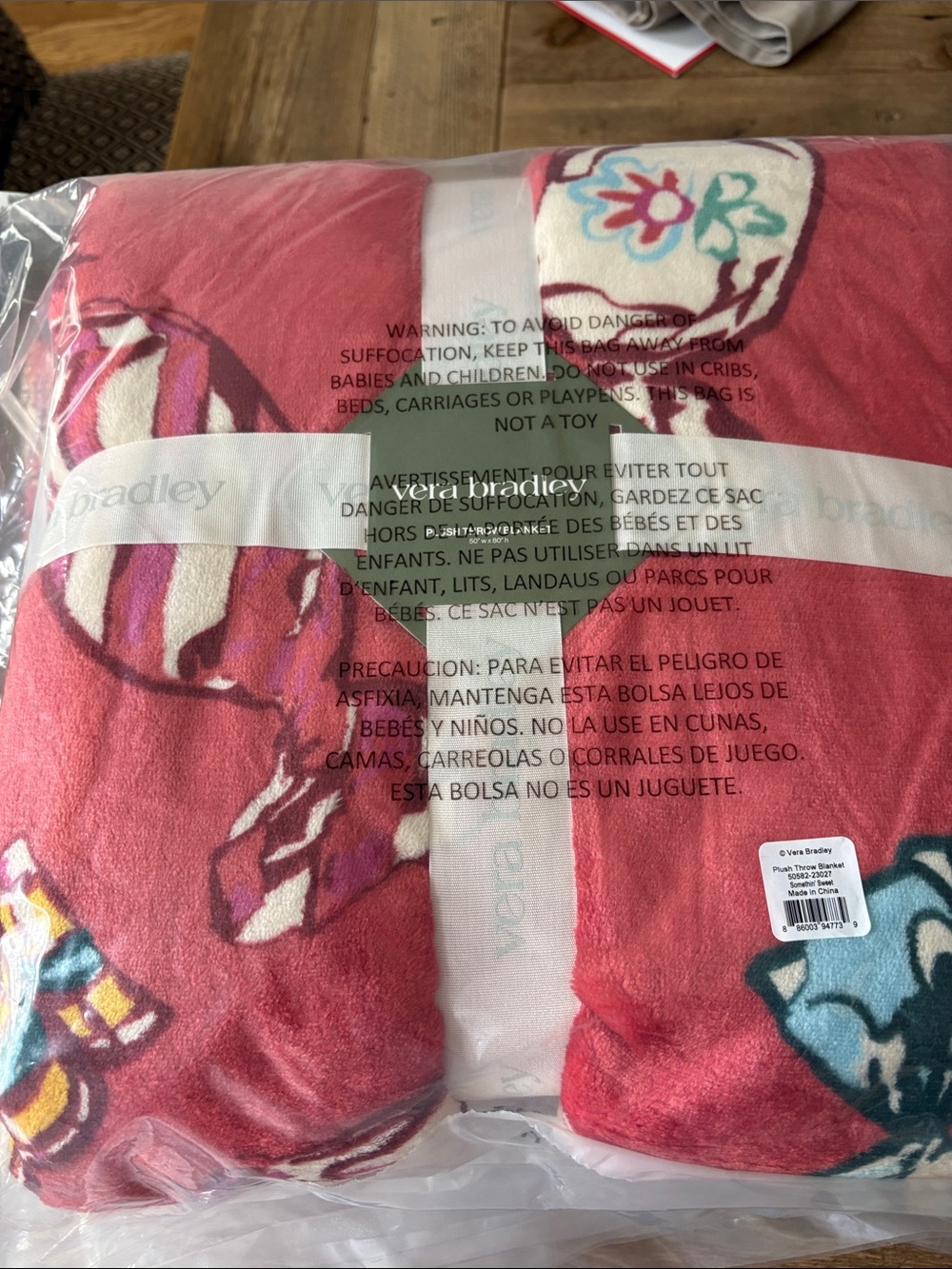Vera Bradley Coral Pink Floral Plush Throw Blanket